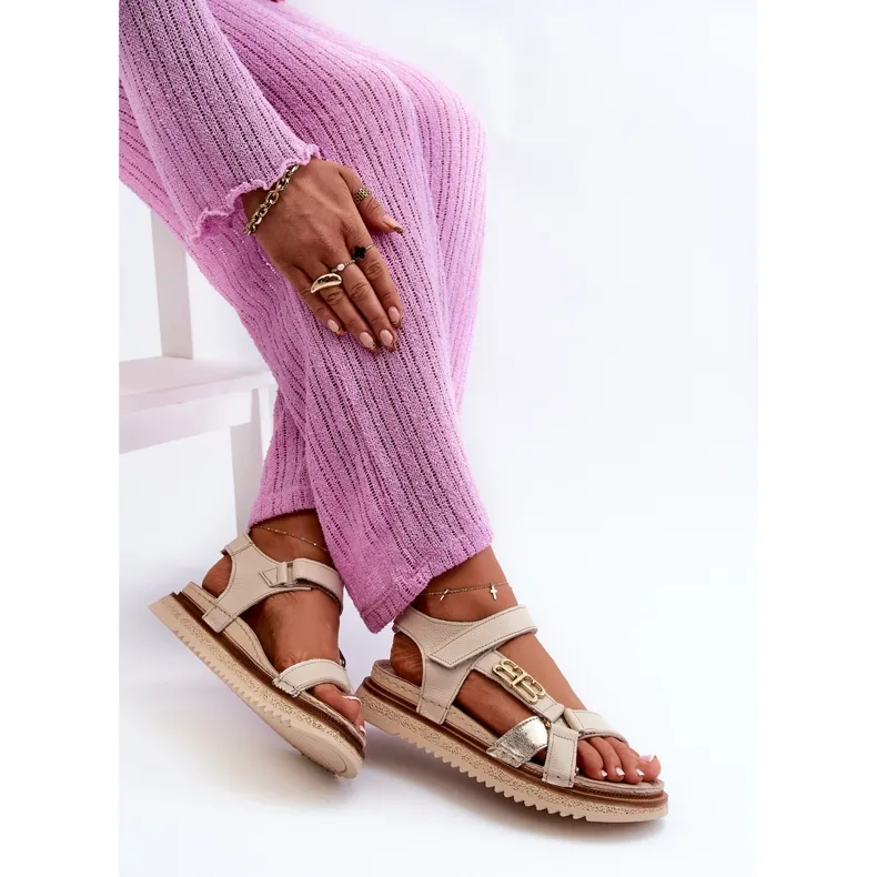 Zazoo 50103 Women's Leather Sandals on the Platform, Beige